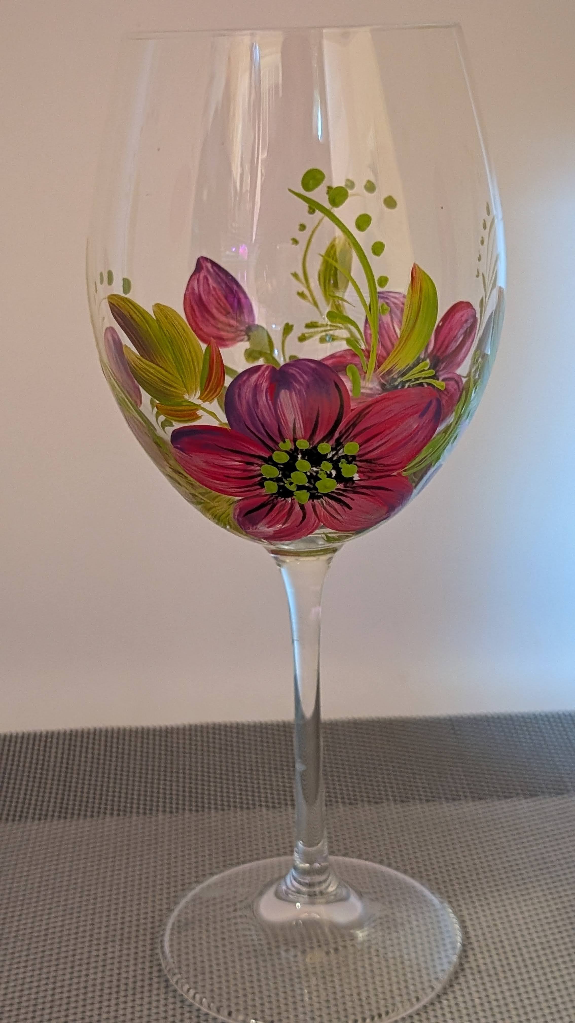 Magenta flower wine glass