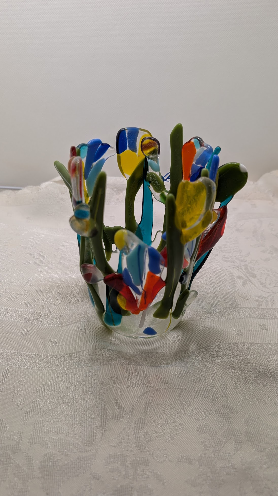 Colorful glass fusion vase sculpture